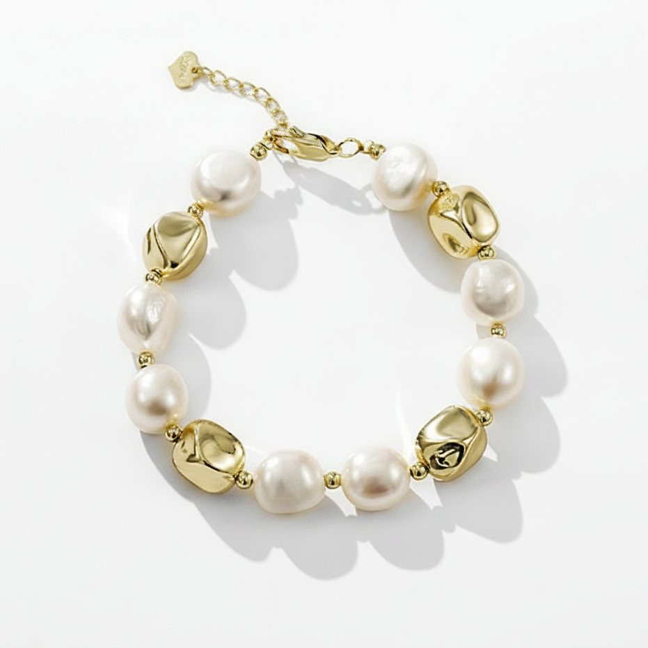 Genuine Freshwater Pearl Gold Beans Bracelets