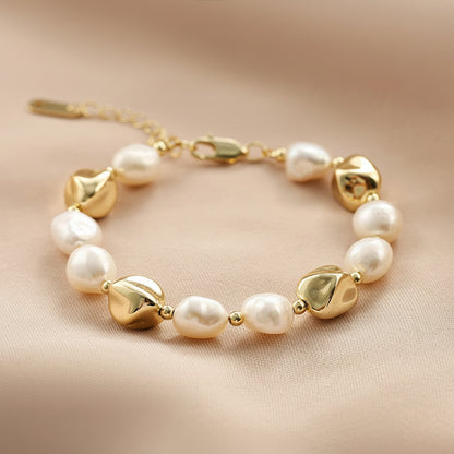 Genuine Freshwater Pearl Gold Beans Bracelets