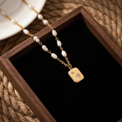 Genuine Freshwater Pearl Gold Medal Necklace