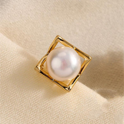 Genuine Freshwater Pearl Golden Cube Earrings