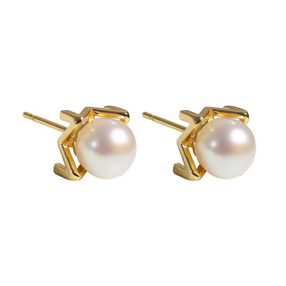 Genuine Freshwater Pearl Golden Cube Earrings
