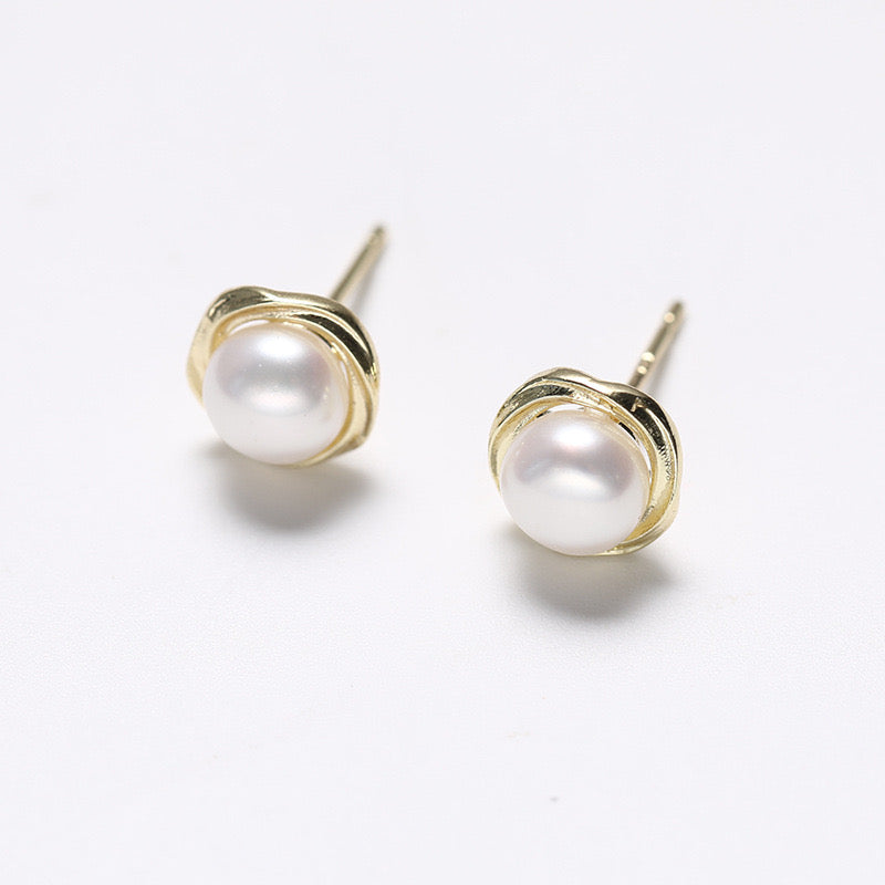 Genuine Freshwater Pearl Grace Lily Earrings - Side Angle View - Elegant Pearl Jewelry by Kikyo Pearl London