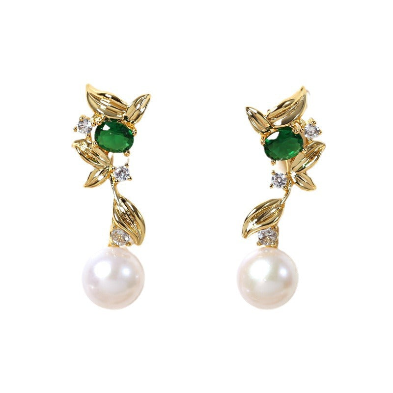 Genuine Freshwater Pearl Green Lucky Earrings - Main Product View - Elegant Pearl Jewelry by Kikyo Pearl London