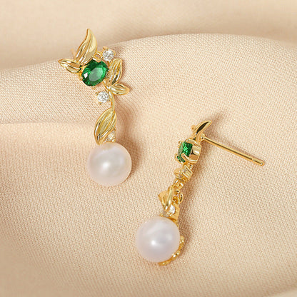 Genuine Freshwater Pearl Green Lucky Earrings - Side Angle View - Elegant Pearl Jewelry by Kikyo Pearl London
