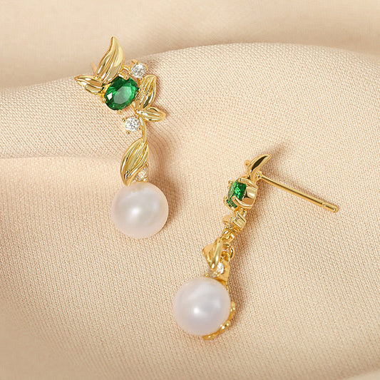 Genuine Freshwater Pearl Green Lucky Earrings - Side Angle View - Elegant Pearl Jewelry by Kikyo Pearl London