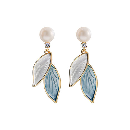 Genuine Freshwater Pearl Leaf Earrings