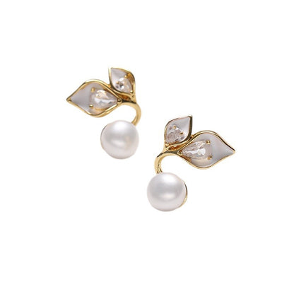 Genuine Freshwater Pearl Leaf Grace Earrings
