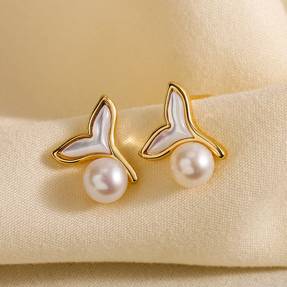 Genuine Freshwater Pearl Mermaid Earrings - Side Angle View - Elegant Pearl Jewelry by Kikyo Pearl London