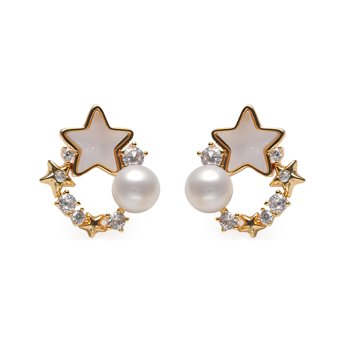 Genuine Freshwater Pearl Moon Star Earrings