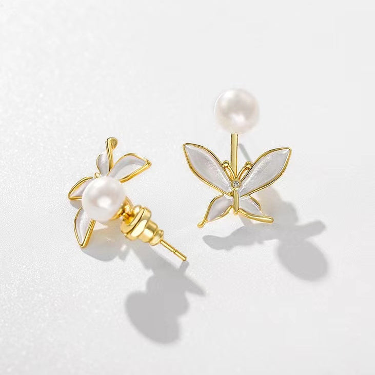 Genuine Freshwater Pearl Pansies Earrings