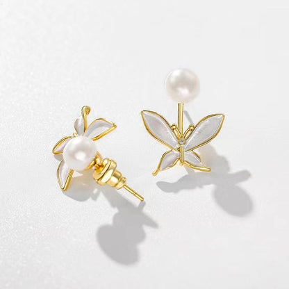 Genuine Freshwater Pearl Pansies Earrings