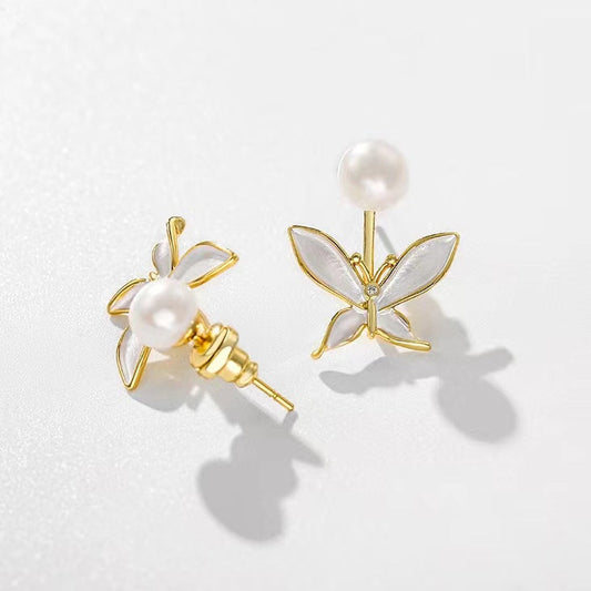 Genuine Freshwater Pearl Pansies Earrings