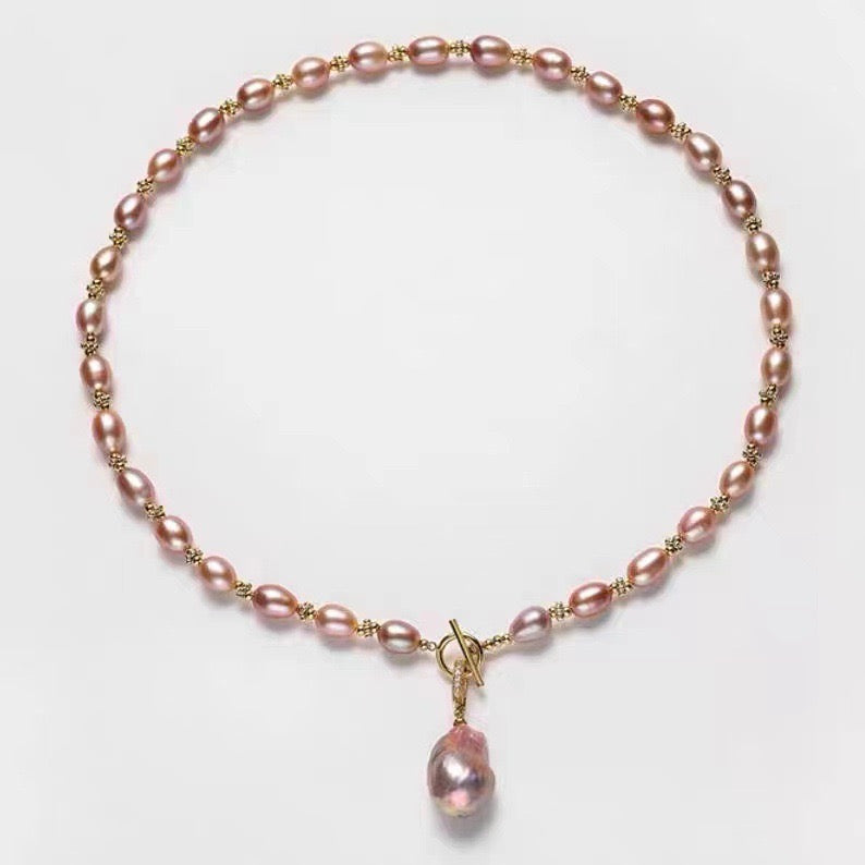 Genuine Freshwater Pearl Pink Love Necklace - Side Angle View - Elegant Pearl Jewelry by Kikyo Pearl London