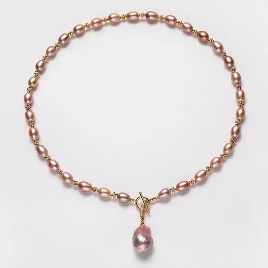 Genuine Freshwater Pearl Pink Love Necklace - Side Angle View - Elegant Pearl Jewelry by Kikyo Pearl London