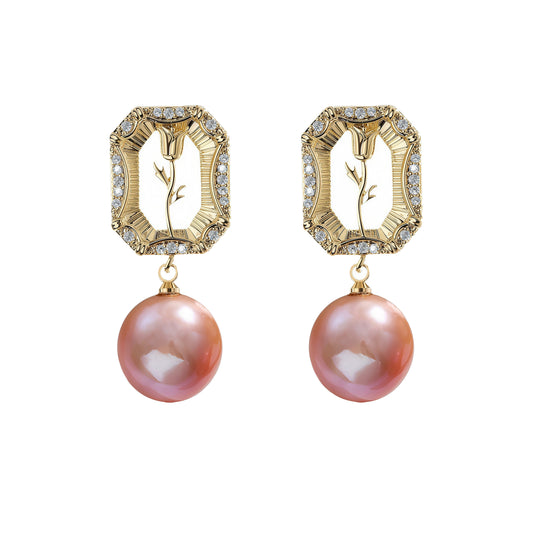 Genuine Freshwater Pearl Rose Earrings