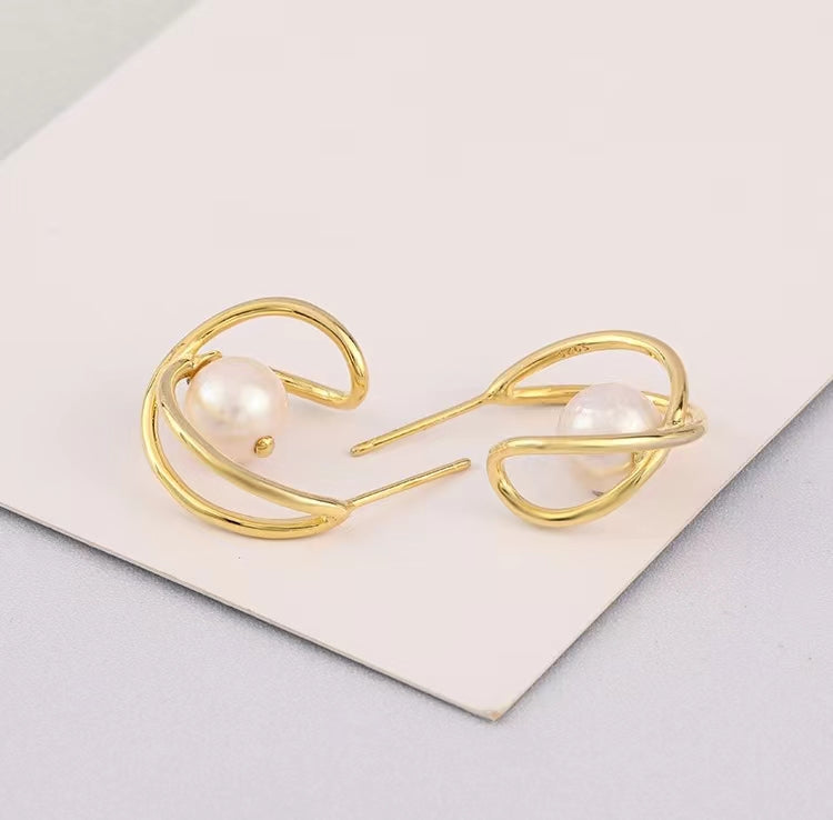 Genuine Freshwater Pearl S925 Silver Cross Earrings