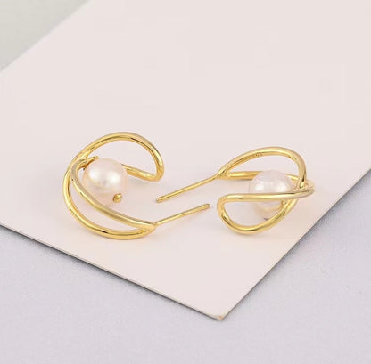 Genuine Freshwater Pearl S925 Silver Cross Earrings