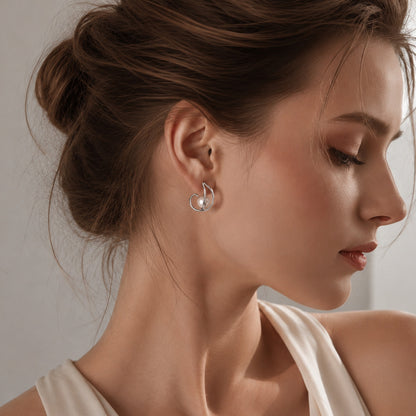 Genuine Freshwater Pearl S925 Silver Cross Earrings
