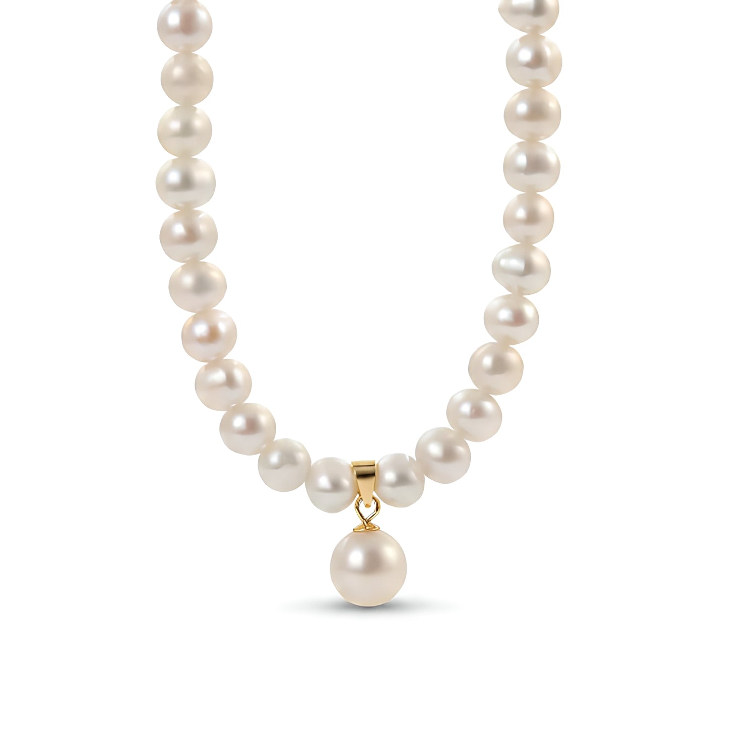 Genuine Freshwater Pearl S925 Silver Sawa Necklace - Front View - Elegant Pearl Jewelry by Kikyo Pearl