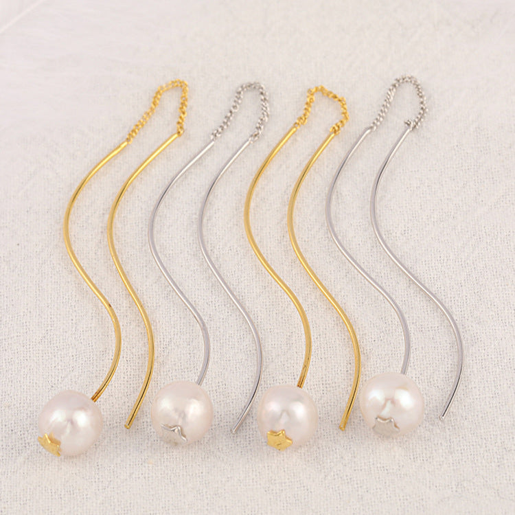 Genuine Freshwater Pearl S925 Silver Streamline Earrings