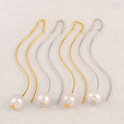 Genuine Freshwater Pearl S925 Silver Streamline Earrings
