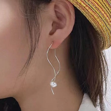 Genuine Freshwater Pearl S925 Silver Streamline Earrings