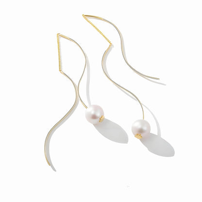 Genuine Freshwater Pearl S925 Silver Streamline Earrings