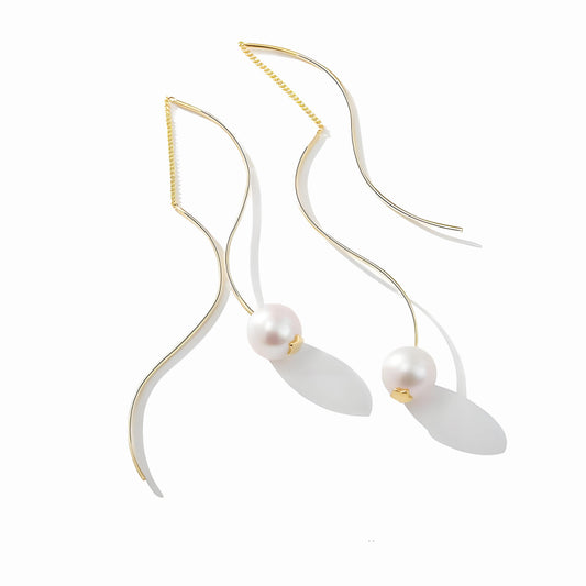 Genuine Freshwater Pearl S925 Silver Streamline Earrings