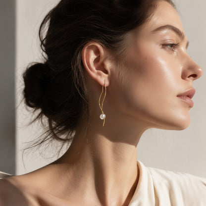 Genuine Freshwater Pearl S925 Silver Streamline Earrings