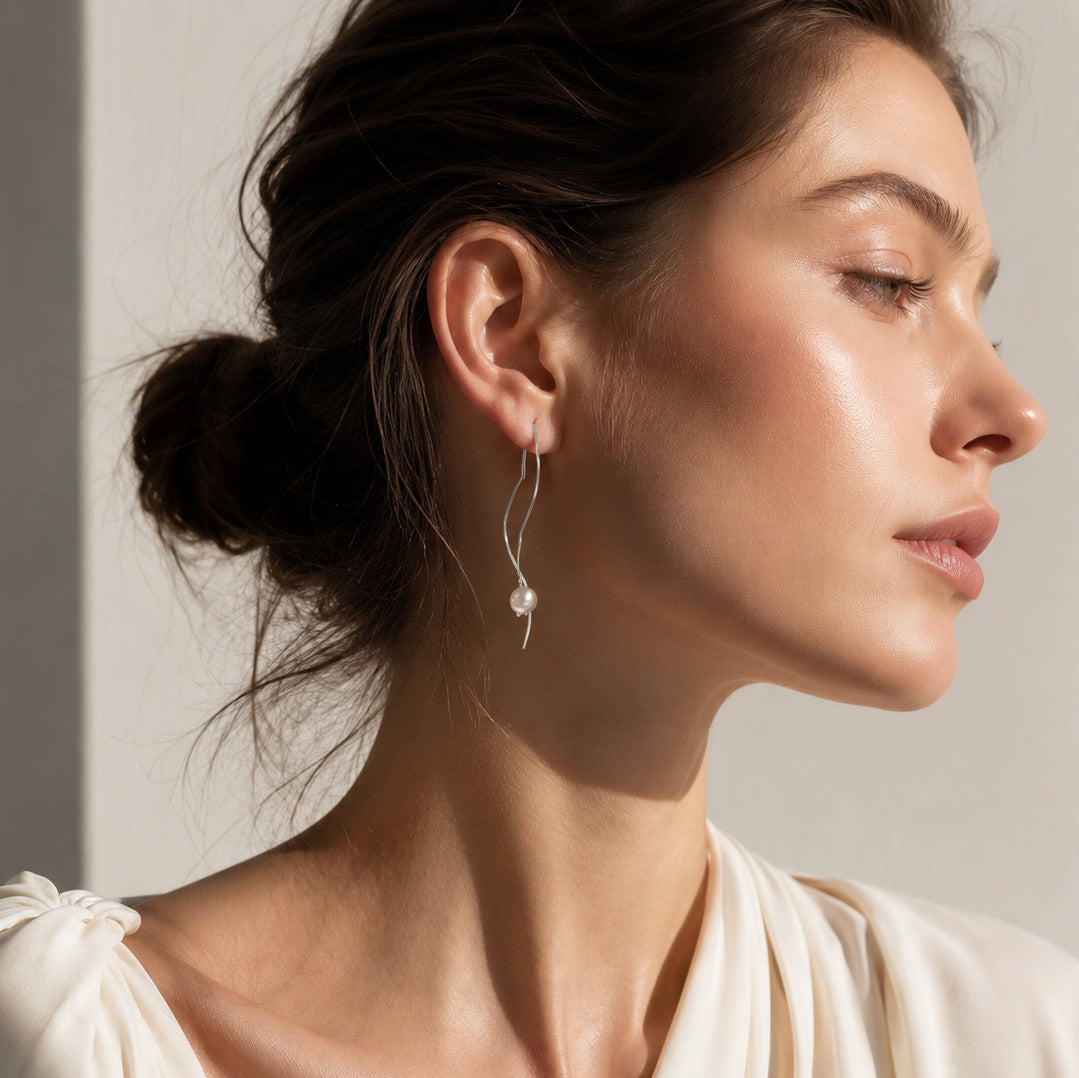 Genuine Freshwater Pearl S925 Silver Streamline Earrings