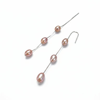 Genuine Freshwater Pearl S925 Silver Éline Threader Earrings