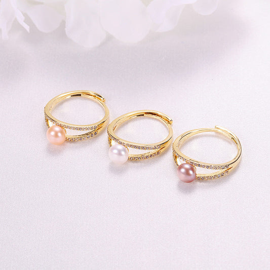 Brass Plated with 18K Gold Genuine Freshwater Pearl Salome Ring