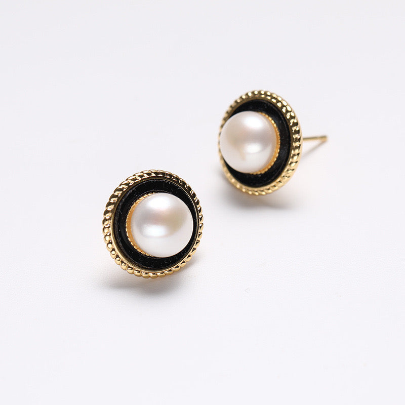 Genuine Freshwater Pearl Silhouette Earrings - Side Angle View - Elegant Pearl Jewelry by Kikyo Pearl London