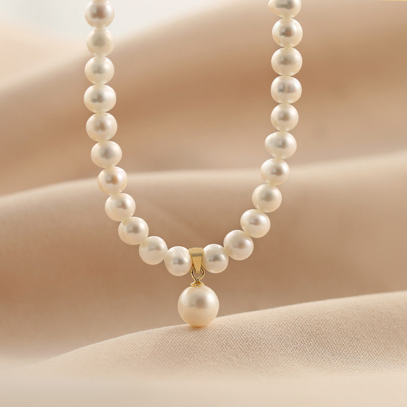 Genuine Freshwater Pearl S925 Silver Sawa Necklace - Side Angle View - Elegant Pearl Jewelry by Kikyo Pearl London