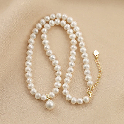 Genuine Freshwater Pearl S925 Silver Sawa Necklace - Close-up Detail - Elegant Pearl Jewelry by Kikyo Pearl London