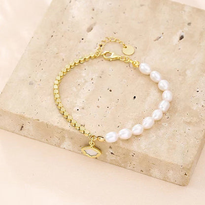 Genuine Freshwater Pearl Solid S925 Silver Shell Bracelet
