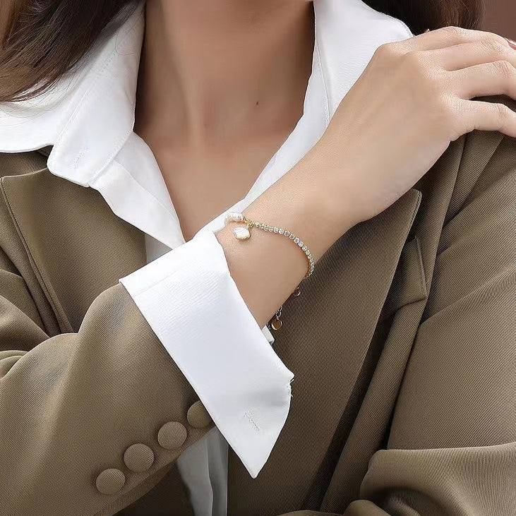 Genuine Freshwater Pearl Solid S925 Silver Shell Bracelet