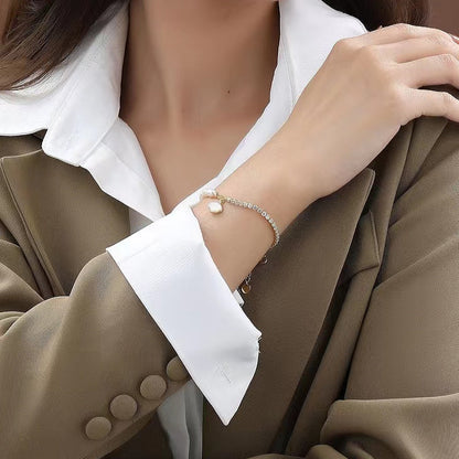Genuine Freshwater Pearl Solid S925 Silver Shell Bracelet