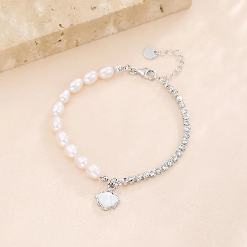 Genuine Freshwater Pearl Solid S925 Silver Shell Bracelet