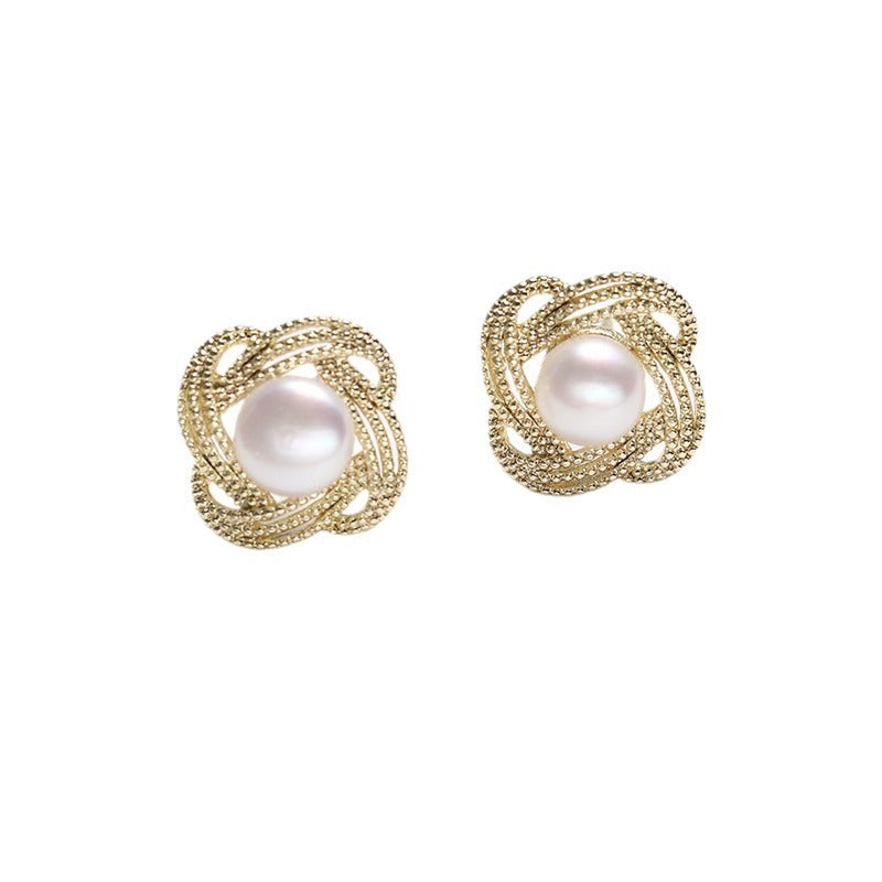 Genuine Freshwater Pearl Spiral Flower Earrings
