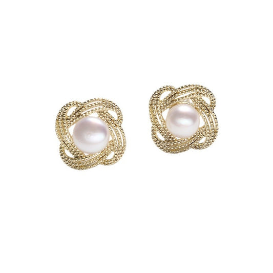 Genuine Freshwater Pearl Spiral Flower Earrings