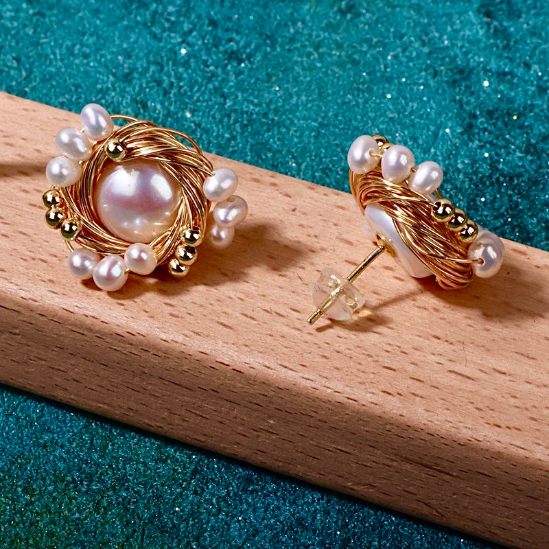 Genuine Freshwater Pearl The Bird's Nest Earrings