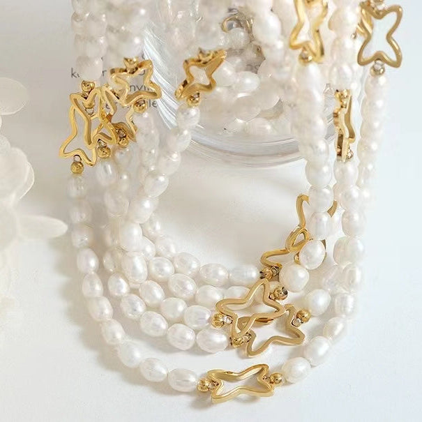 Genuine Freshwater Pearl Titanium Shooting Star Necklace