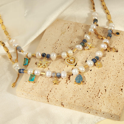 Genuine Freshwater Pearl Titanium Steel Blue Dream Necklace