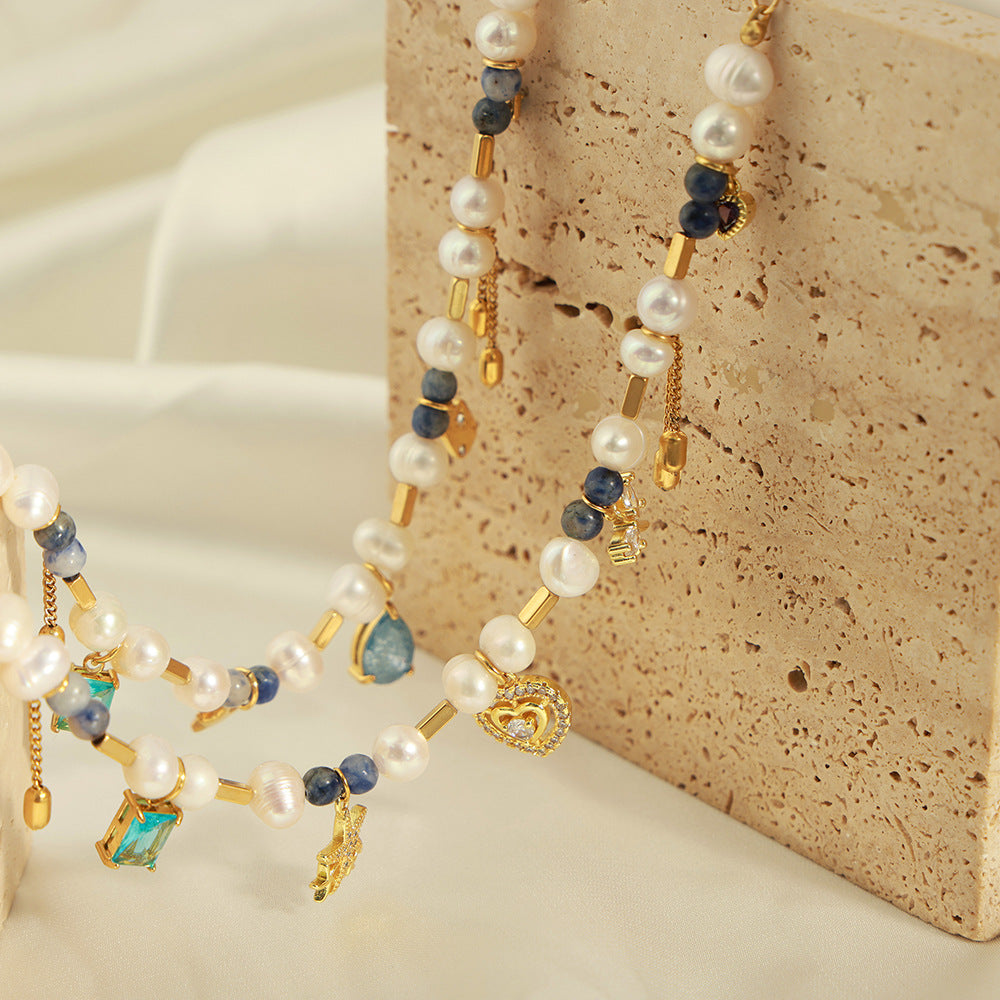 Genuine Freshwater Pearl Titanium Steel Blue Dream Necklace