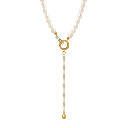 Genuine Freshwater Pearl Titanium Steel Circle of Hope Necklace