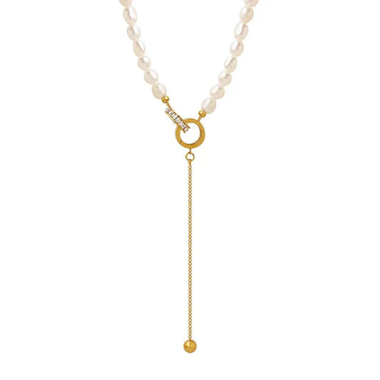 Genuine Freshwater Pearl Titanium Steel Circle of Hope Necklace