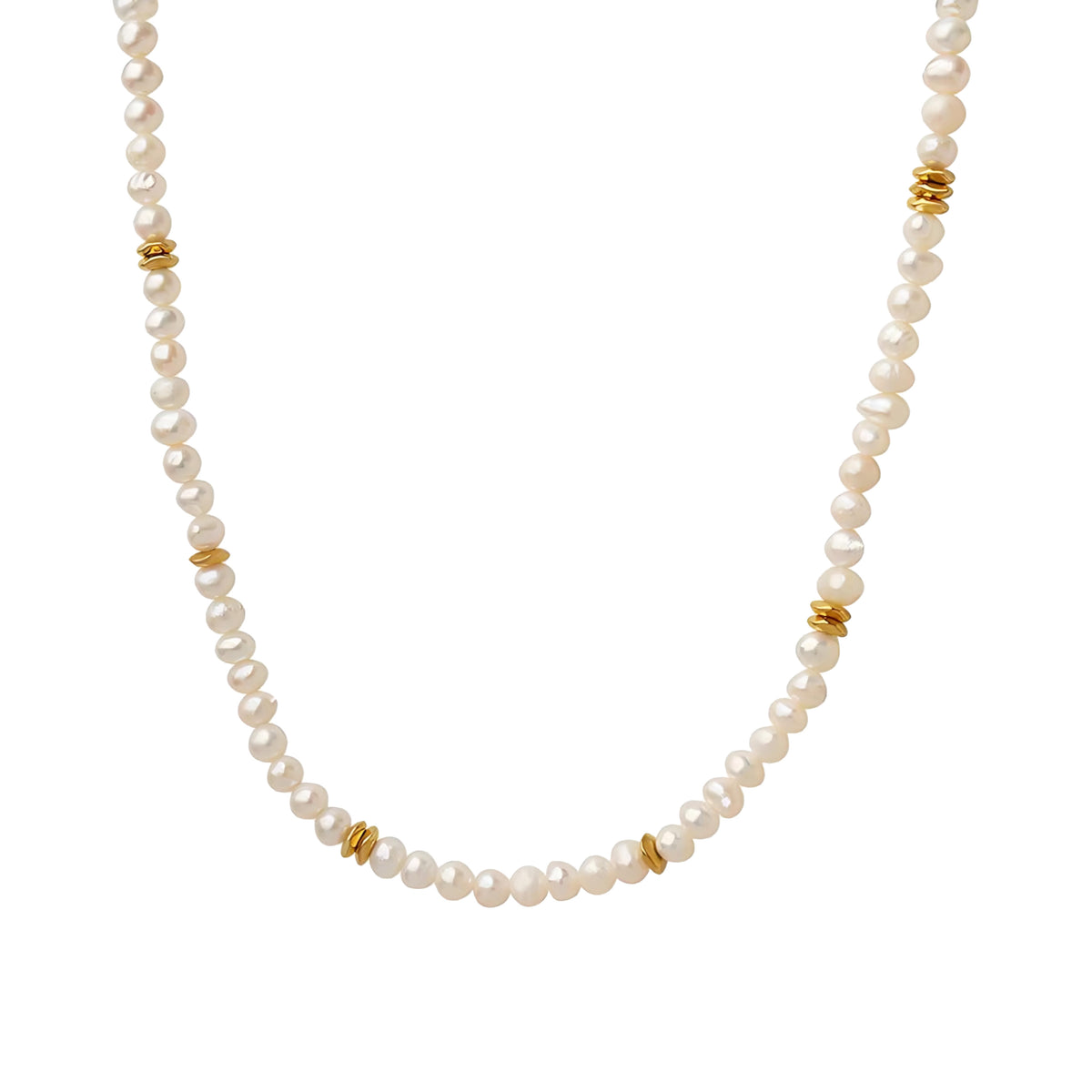 Genuine Freshwater Pearl Titanium Steel Gold Beans Necklace