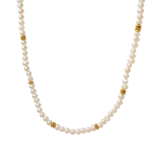 Genuine Freshwater Pearl Titanium Steel Gold Beans Necklace