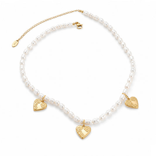 Genuine Freshwater Pearl Titanium Steel Love Coin Necklace